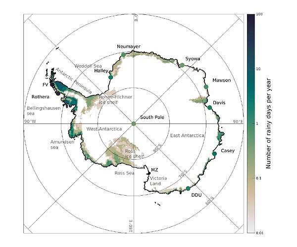 Antarctic rainfall could increase through 2100