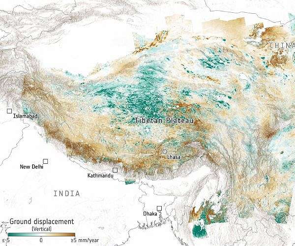 Sentinel 1 maps reveal flexible crust beneath Tibetan Plateau