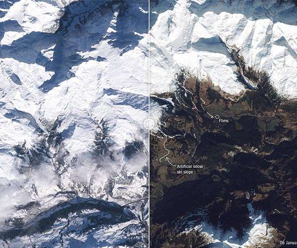 Snowless ski slopes from space