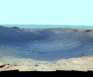 Rover Conducting Science At Crater Rim