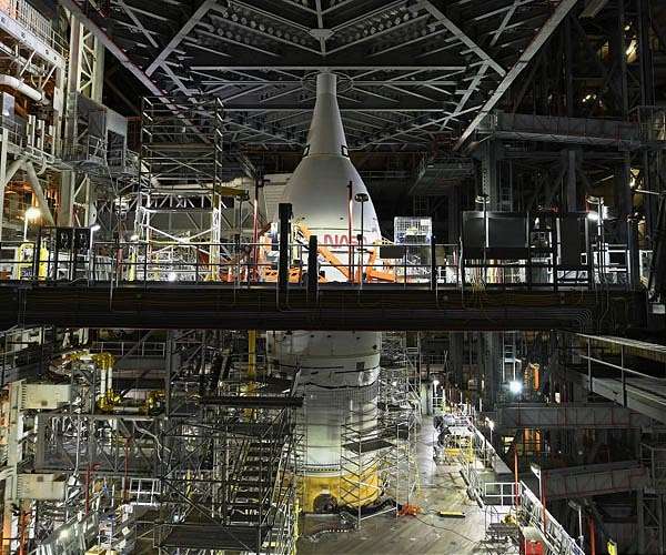 NASA's big new moon rocket is stacked, awaiting launch