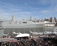 Future USS Portland takes to water